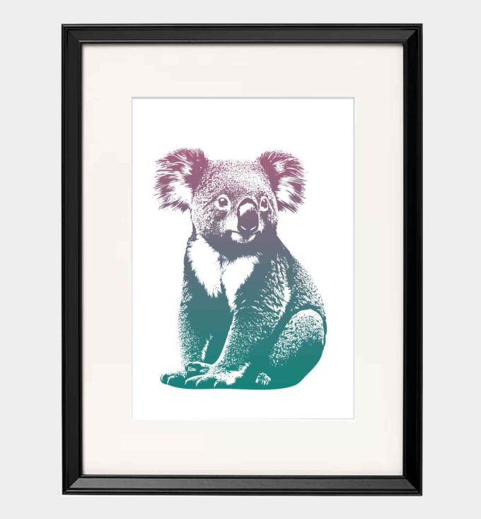 Koala – obraz w gradiencie różowo-turkusowym